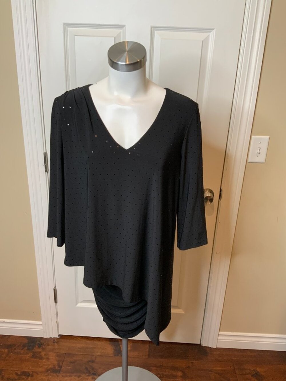 Joseph Ribkoff Black Sequin Ruched Mini Dress, Size 8